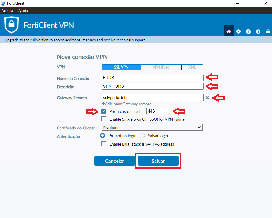 Preencher configurações